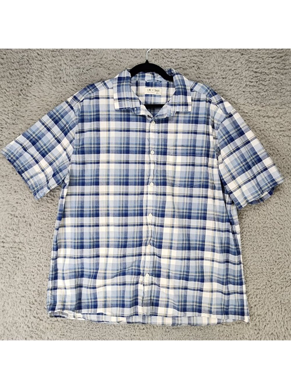 Line Of Trade Shirt Mens XXL Blue Plaid Shirt Sleeve Button Up